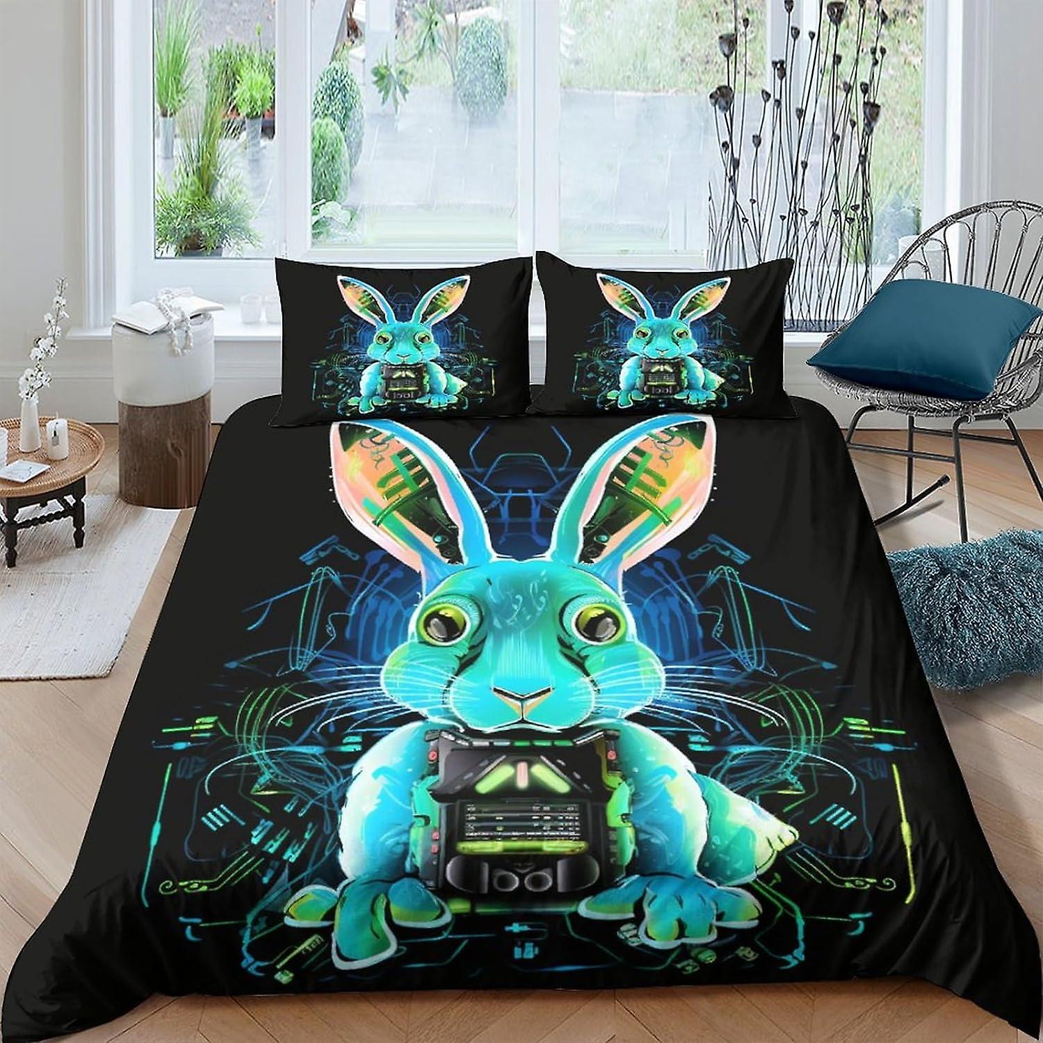 Trendig kaninsängkläder 3D påslakanset Mjuk mikrofiberkonst Cool påslakan med örngott, täcke 3-delat set