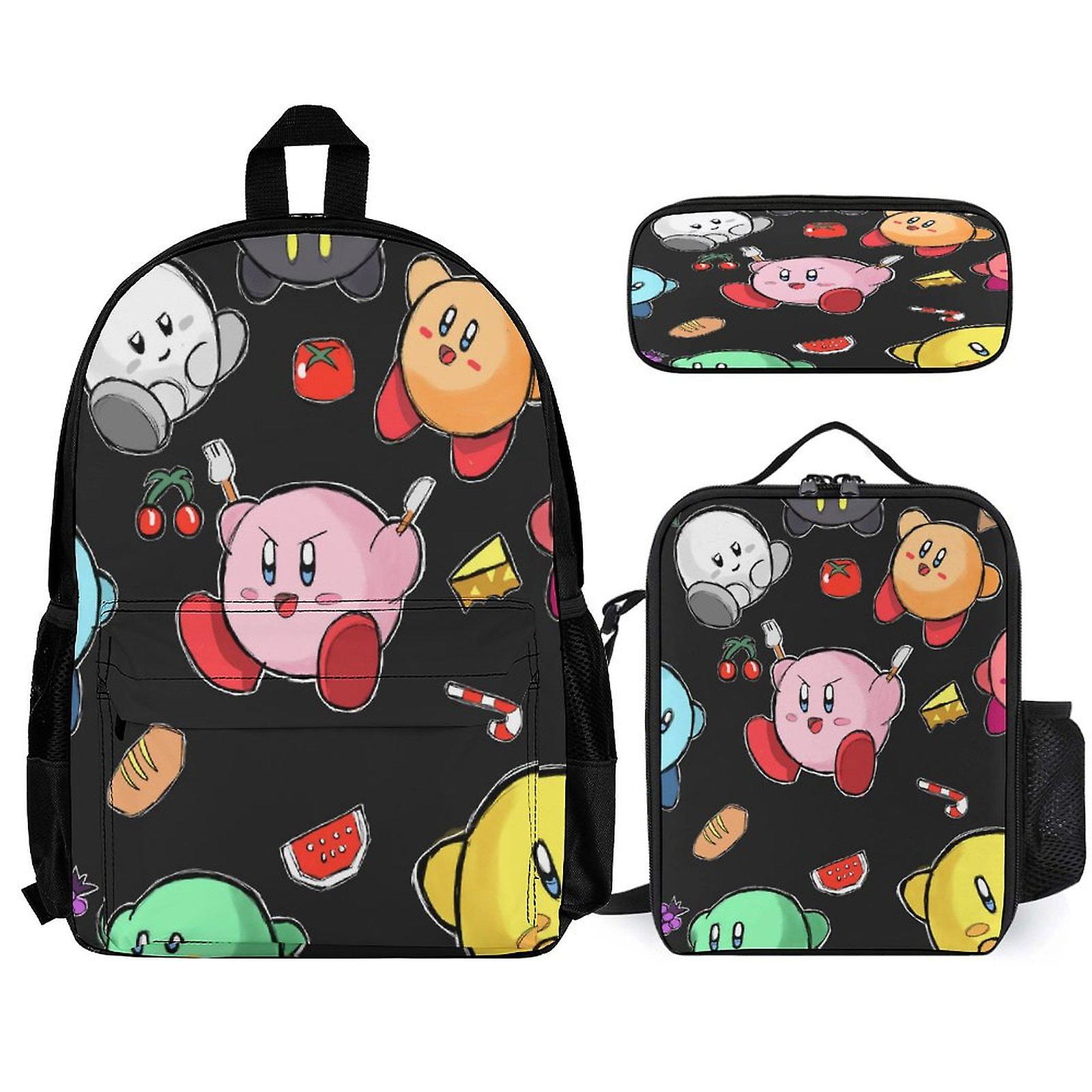 Kirby Backpack 3 Piece Set Laptop Backpack with Pencil Case Lunch Bag Combination