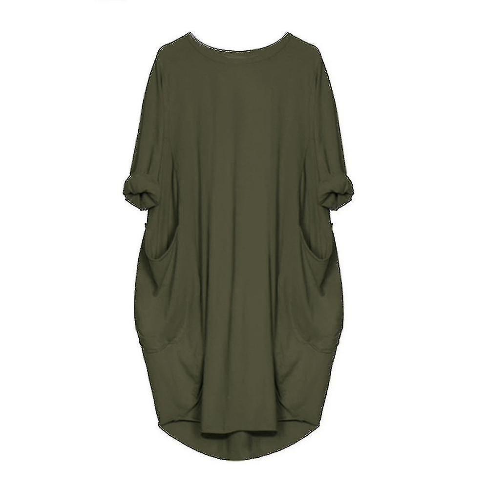 Rochie midi lungă Eeve, lejeră, cu buzunare, mărime plus