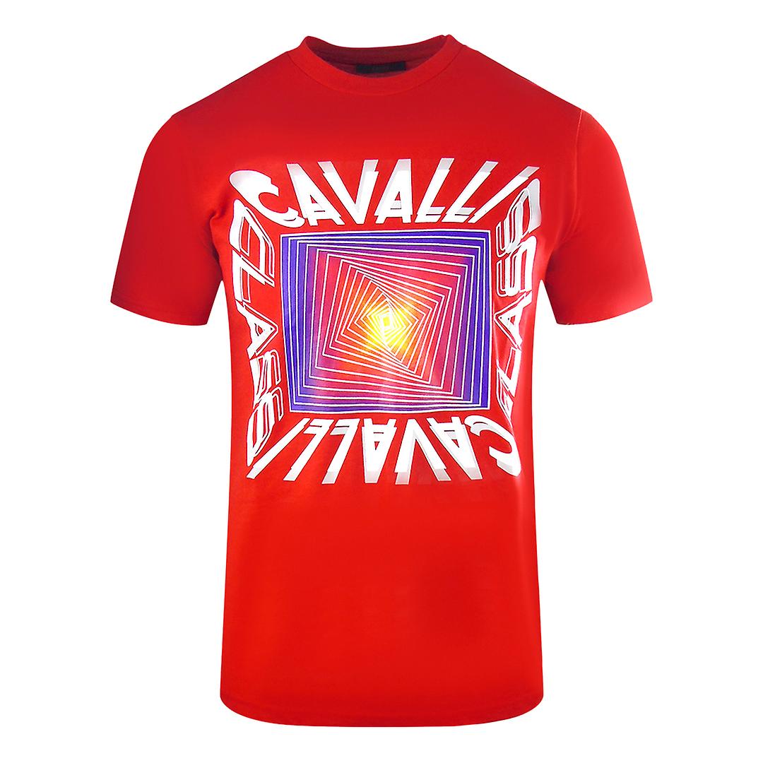 Cavalli Class Asymmetric Box Design Red T-Shirt
