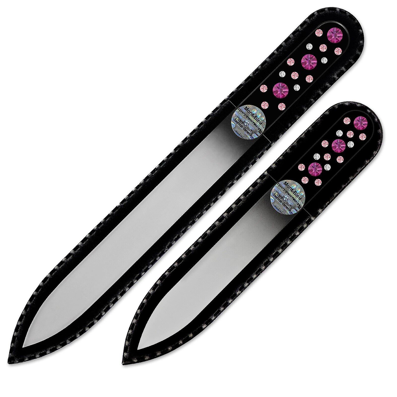 Set of 2 Black Glass Nail Files with crystals CNB-MS - Fuchsia - Light Rose
