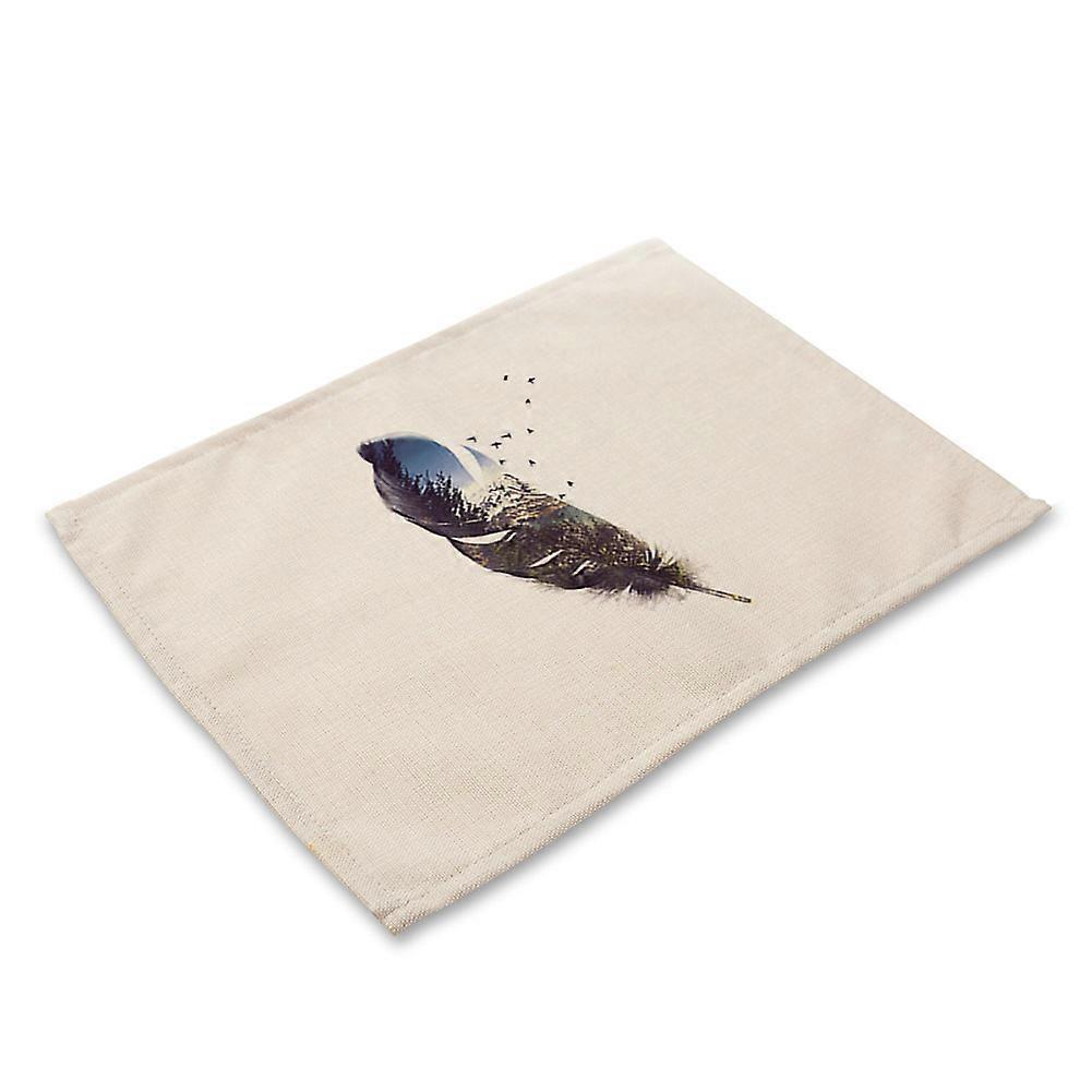 Feather Print Anti-Slip Heat-insulation Placement Bowl Plate Fork Table Mat(MA0034-12)