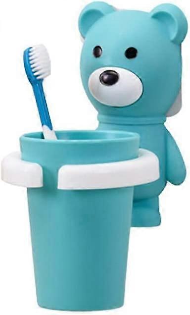 Cute Animal Shaped Toothbrush Holder Wall Mounted No Drill for Kids with Tumblerblue