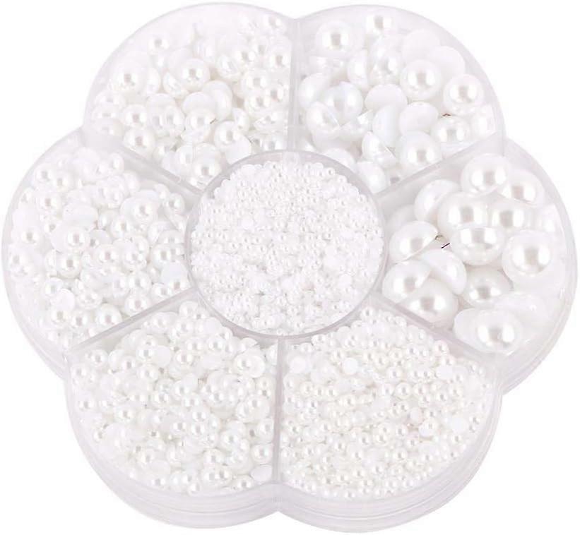 Approx 5600pcs Mixed Size DIY Half Pearl Bead Flat Back Plastic Craft Plastic Box (White)