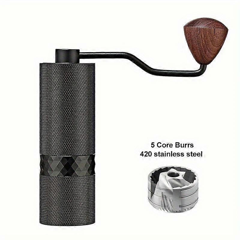 Manual Coffee Grinder with 38mm 5/6/7 Core Burr, 2 Bearings, and Wooden Handle - Aluminum Alloy Body, Adjustable, Portable