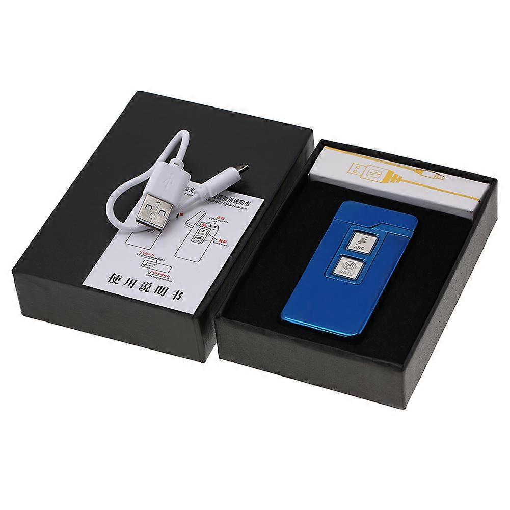 Dual Coil & Arc Touch Sensor USB Rechargeable Electric Windproof Cigarette Lighter (Blue)
