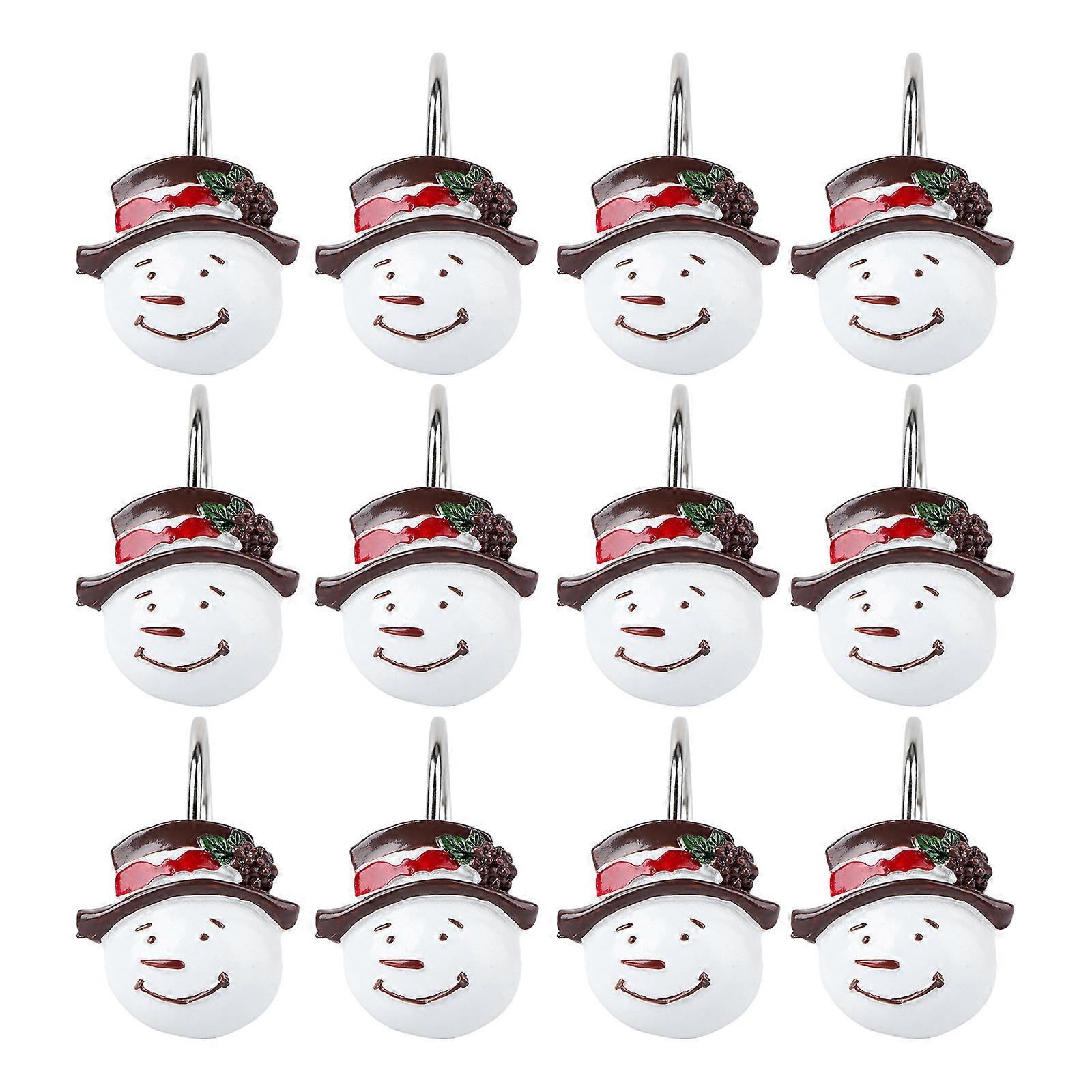 12 Pcs Christmas Shower Curtain Hook Snowman Pattern Hanger Curtain Hanging Hook