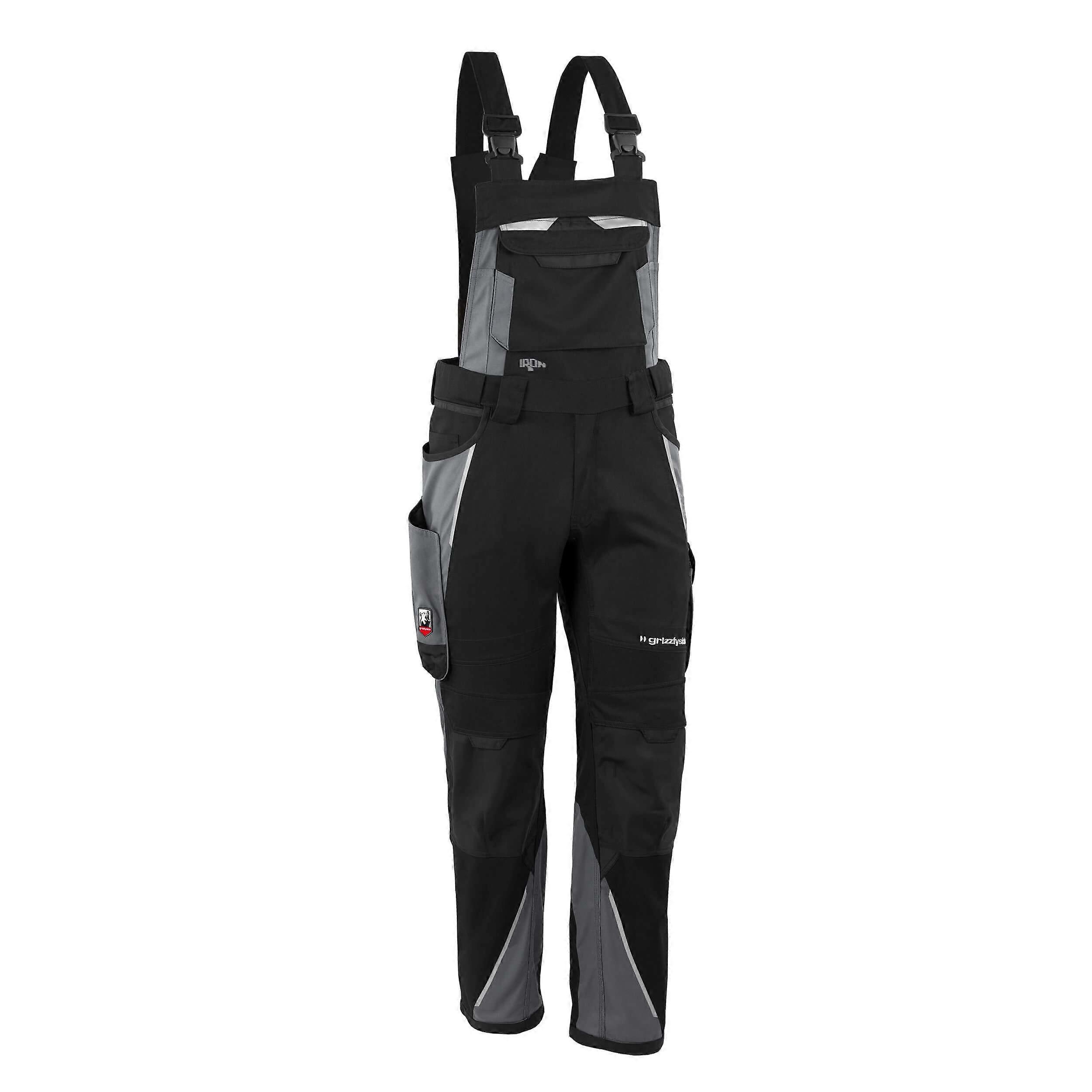 Qualitex Latzhose GIM37_schwarz/grau - moderne Latzhose IRON aus Lyocell, Cordura & Stretch - Reflexelemente