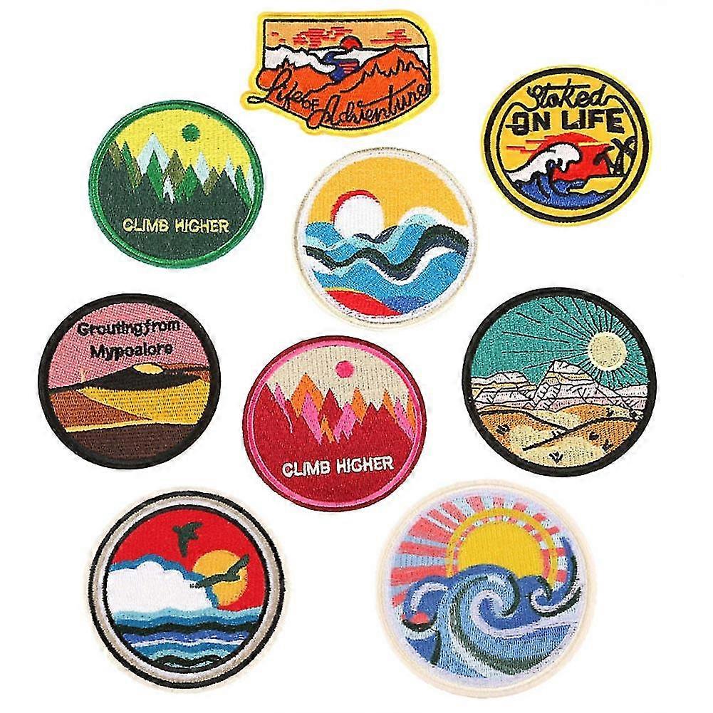 5pcs Embroidery Patch Scenic Mountain Forest Pattern For Clothes Diy Decorative Jacket Stickers