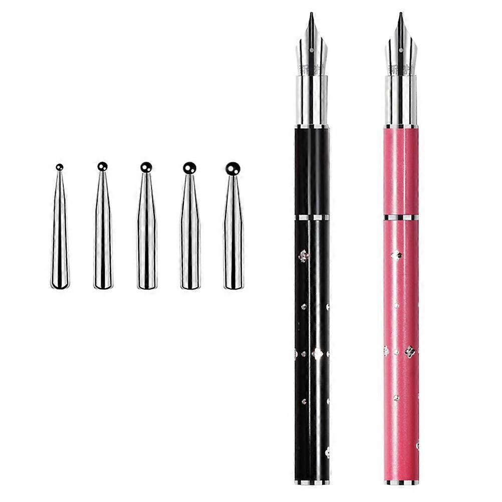 2PCS Manikyr Verktygssats Fin Färg Manikyr Penna Set Professionell Nagelfärg Ritning Penna Kit Bärbar Manikyr Dotting Penna Verktygssats 5 Huvuden Byt ut
