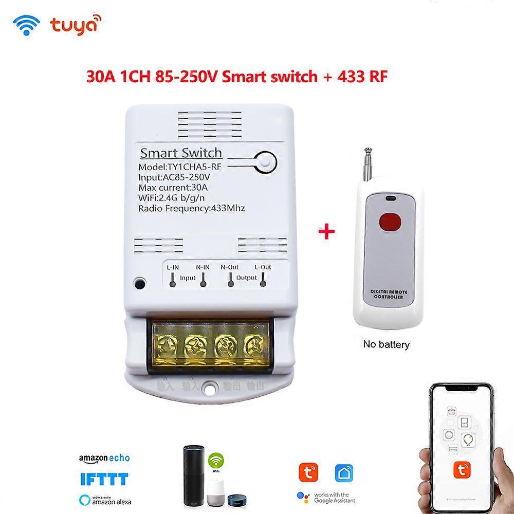 3000W 30A Tuya WIFI Module APP 433Mhz Remote Control Switch 220V 240V Relay RF Receiver For Water pump / Light / Smart home