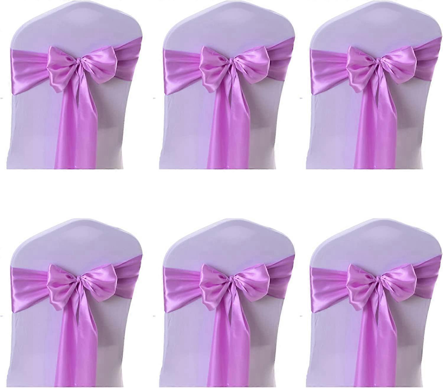 Stretch Satin íj szék öv szék hátsó íj szalag dekorációs kellékek (rózsaszín lila) 6 db