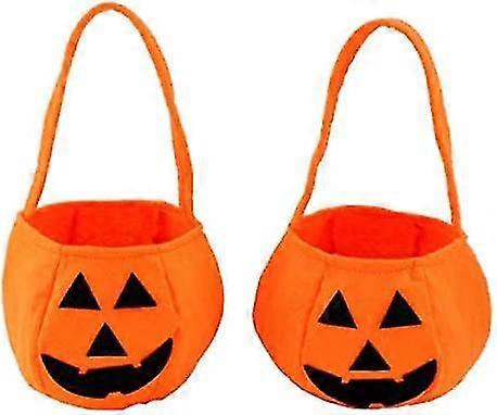 حزمة من 2 اليقطين الوجه حلوى حمل حقيبة، اليقطين حلوى حقيبة خدعة أو علاج أكياس شعر أكياس مع مقبض