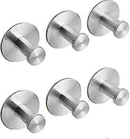 6 Pcs Stainless Steel Round Adhesive Hooks No Drilling Self Adhesive Towel Wall Hook Sticker Multipurpose Hooks (44mm)