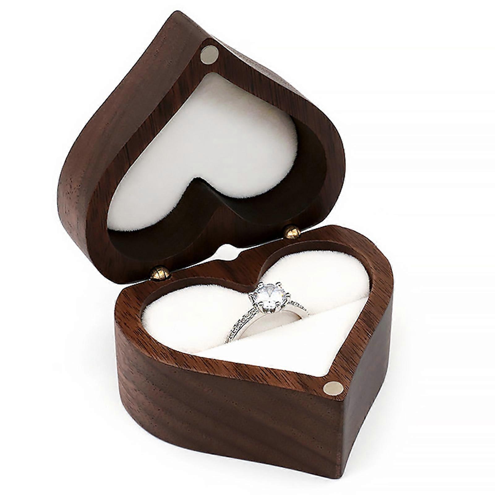 Engagement Ring Box Heart Shape Wooden Ring Case Unique for Proposal Wedding
