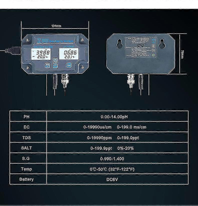2022 Wifi Water Quality Monitor 6 In 1 Digital Water Analyzer Ph/ec/tds/salt/g.s/ Temperature App Remote Wrieless Online Monitor