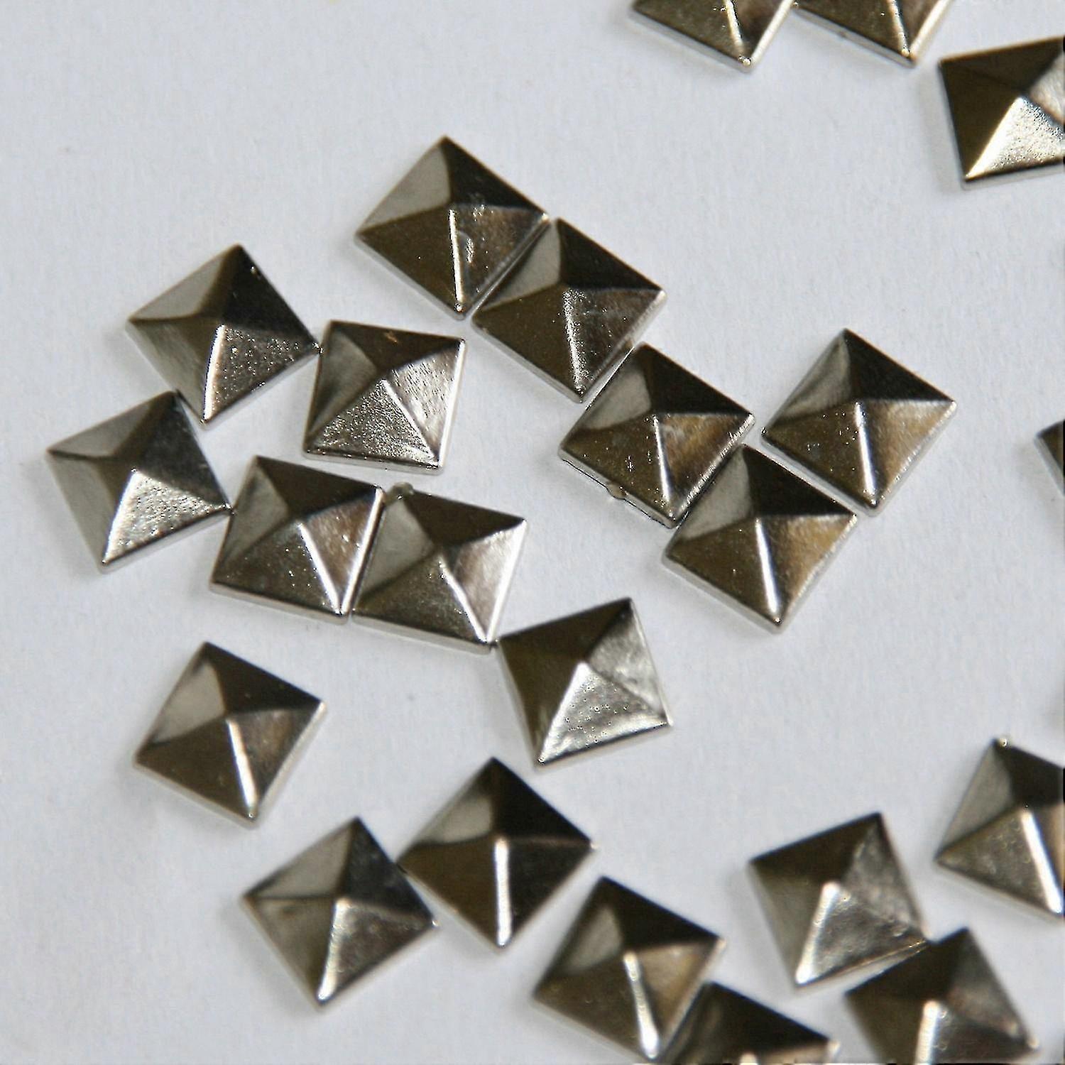 100pc Hotfix Iron On, 7mm Flat Back Silver Pyramid Studs - 1/4" Flatback On Studs