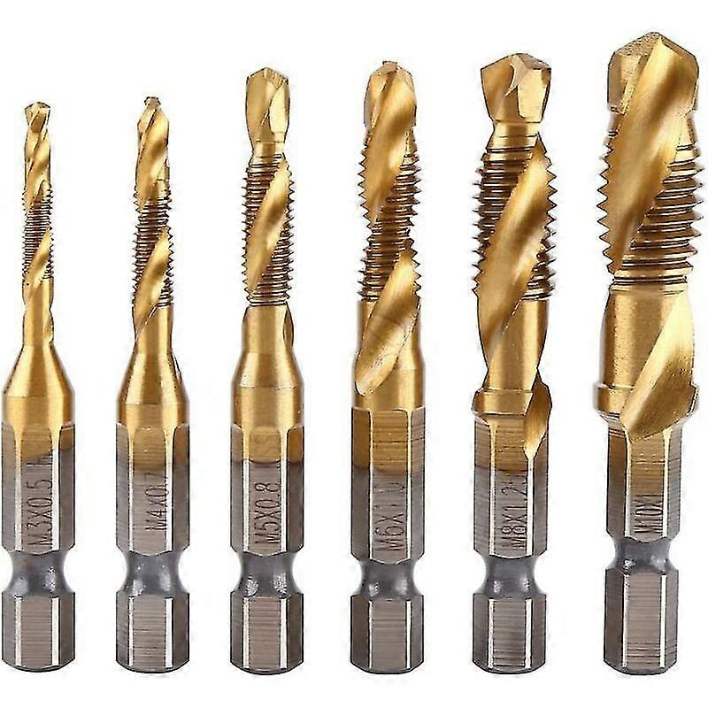 Metric Thread M3-m10 Titanium Hss Tapping Drill Bits 1/4" Hex Shank 6pcs