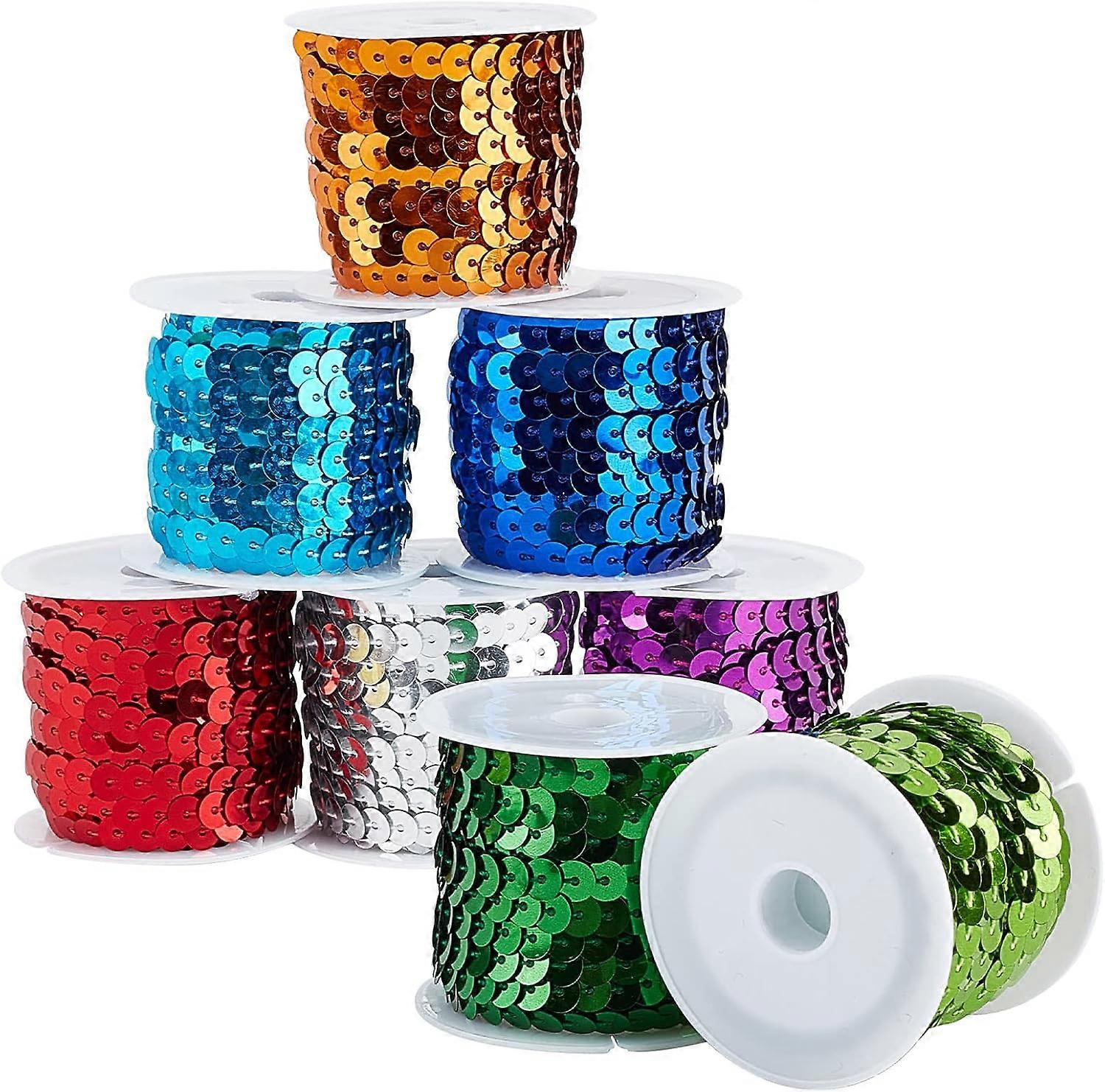 40 Yards 6mm Flat Sequin Strip 8 Color Spangle Flat Sequins Trim Paillette Spool String Shiny Trim Sewing String for Sports Events Mardi Gras Dress Em