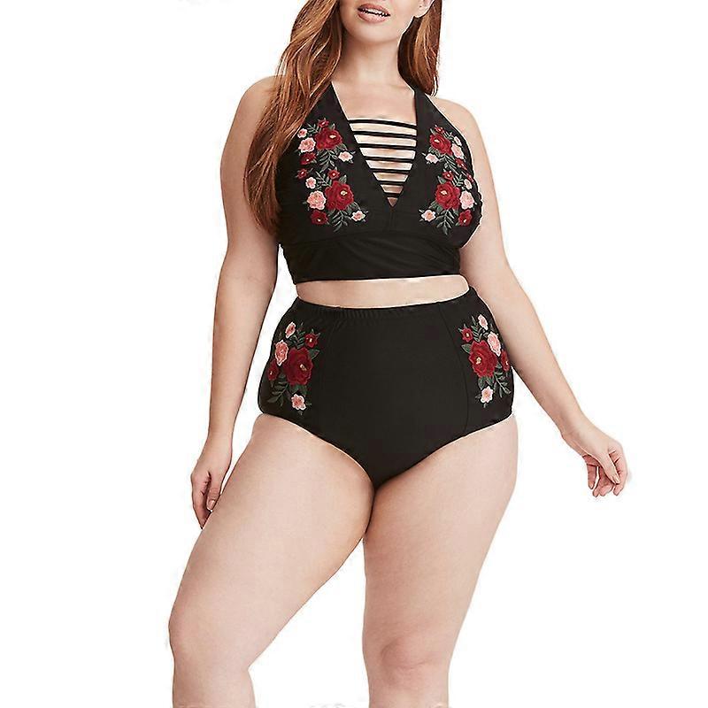 Women Rose Flower High Waist Bikini Set Swimwear Push Up Beach Swimsuit Bathing Suit Plus Size