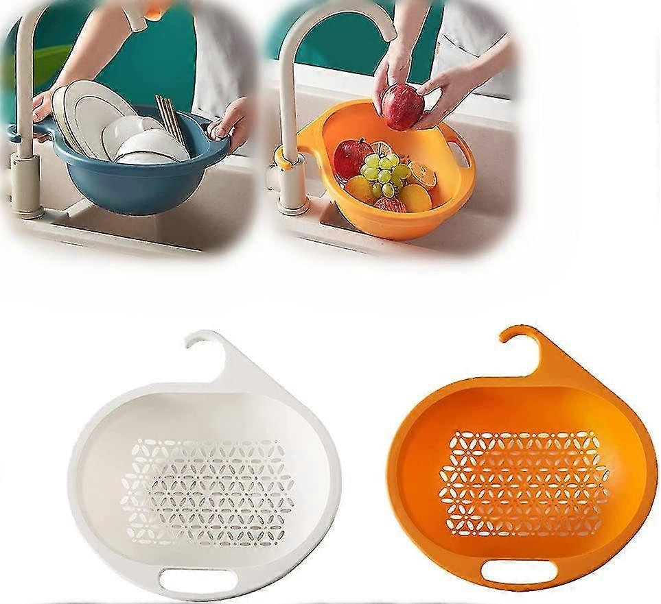 Waschen und Abtropfen Gemüse und Obstsiebe für Gemüse, 2 Stück Spüle Filter Abtropfen Gemüse und Obstkörbe (orange + weiß)