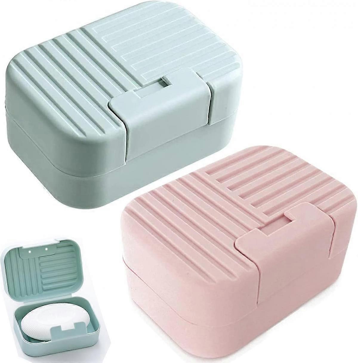 Travel Soap Box, 2 Piece Soap Box, Soap Dish with Lid, Portable Shower Soap Dish, Sealed Soap Dish(Blue+Pink)