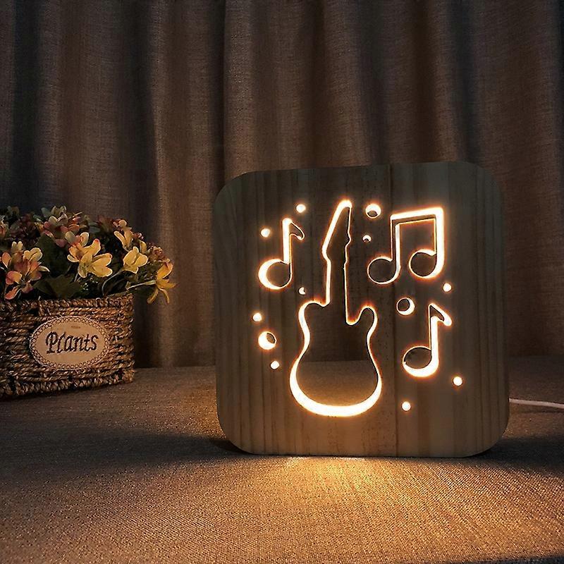 FS-T1877W Guitar Shape Solid Wood Table Lamp Guitar