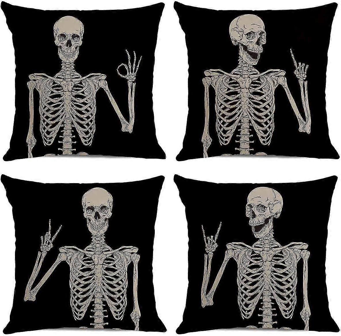 Halloween pillowcase set of 4 vintage Halloween black and white skull linen print pillowcase pillowc