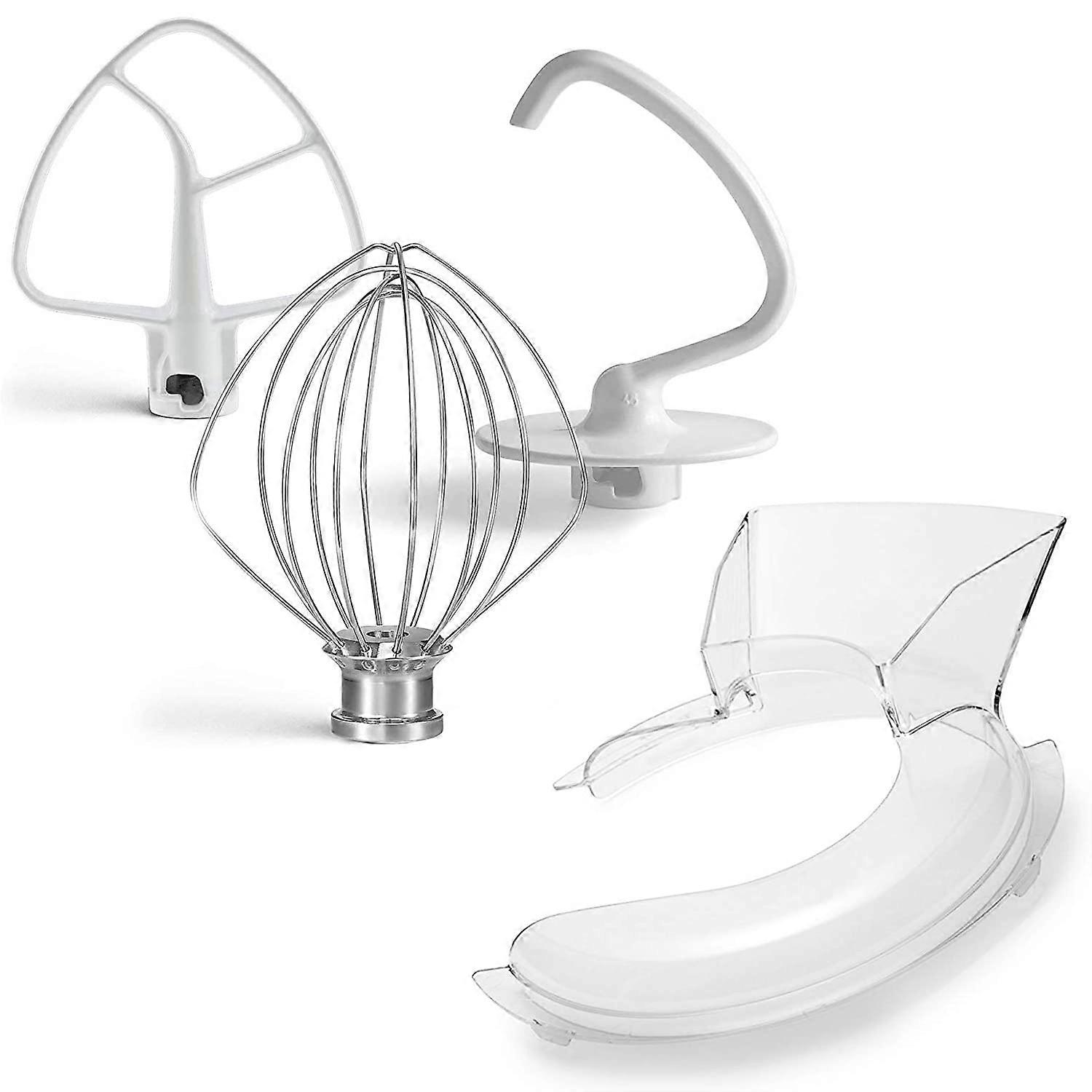 KN1PS W10616906 Pouring Shield with K45DH Dough Hook,K45B Flex Edge Beater and K45WW Wire Whip Tota