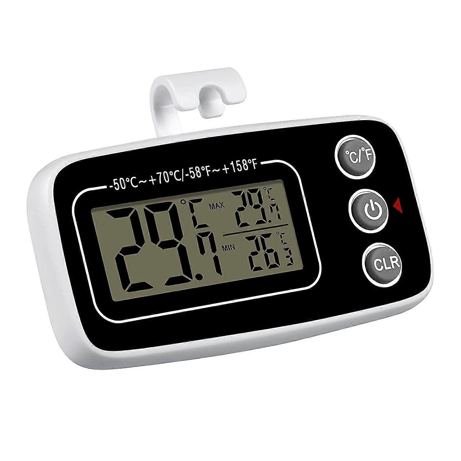 Fridge Thermometer Waterproof Freezer Thermometer with Hook Max/Min Record Function Easy to Read LCD Display ideal for Home (White and Black