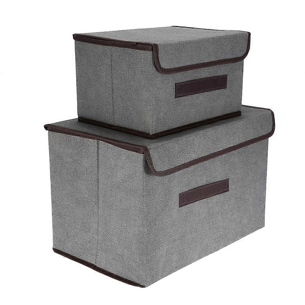 Foldable Storage Box Organizer Set with Cover for Clothes Books Toys 2 PCS Gray