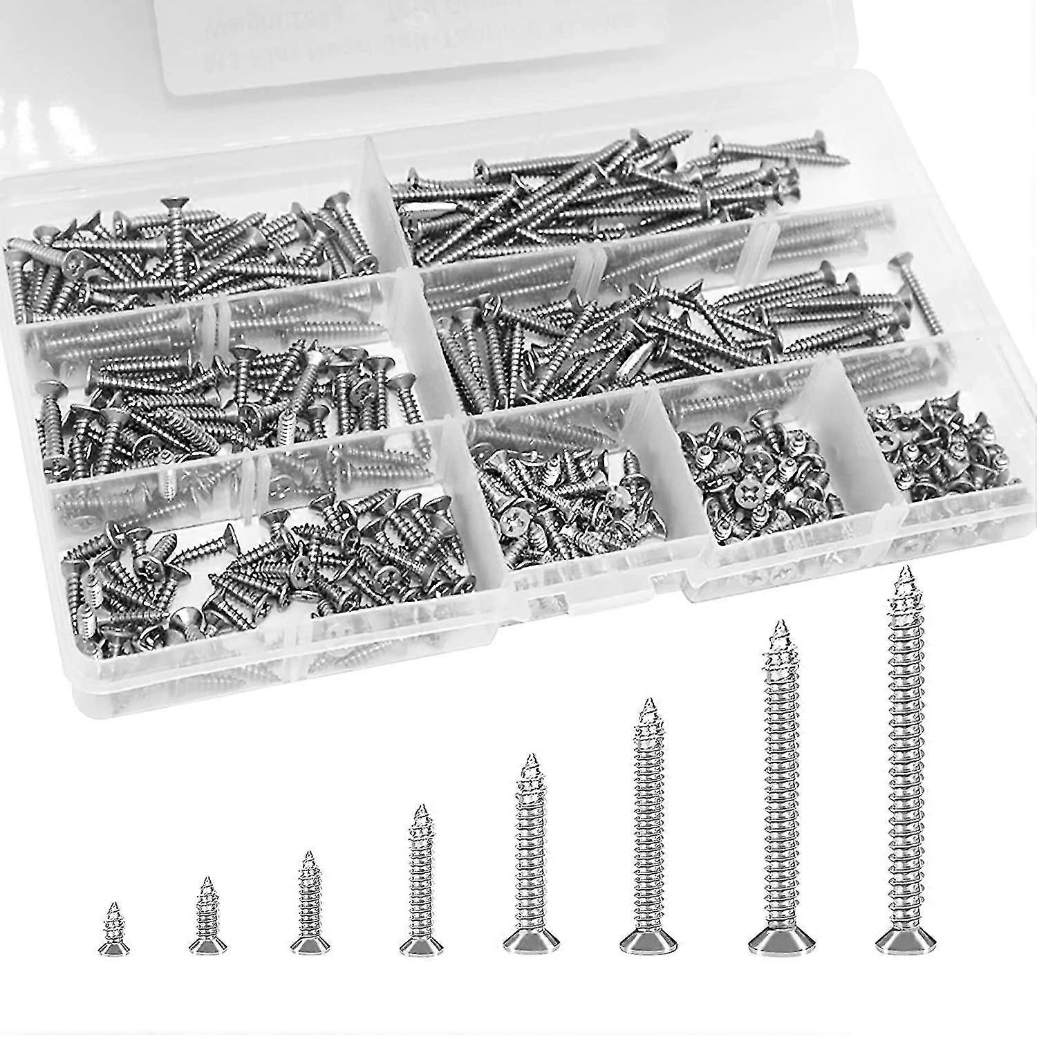 400 pcs m3 stainless steel self-tapping screws cruciform head, self-tapping screws screws with storage box