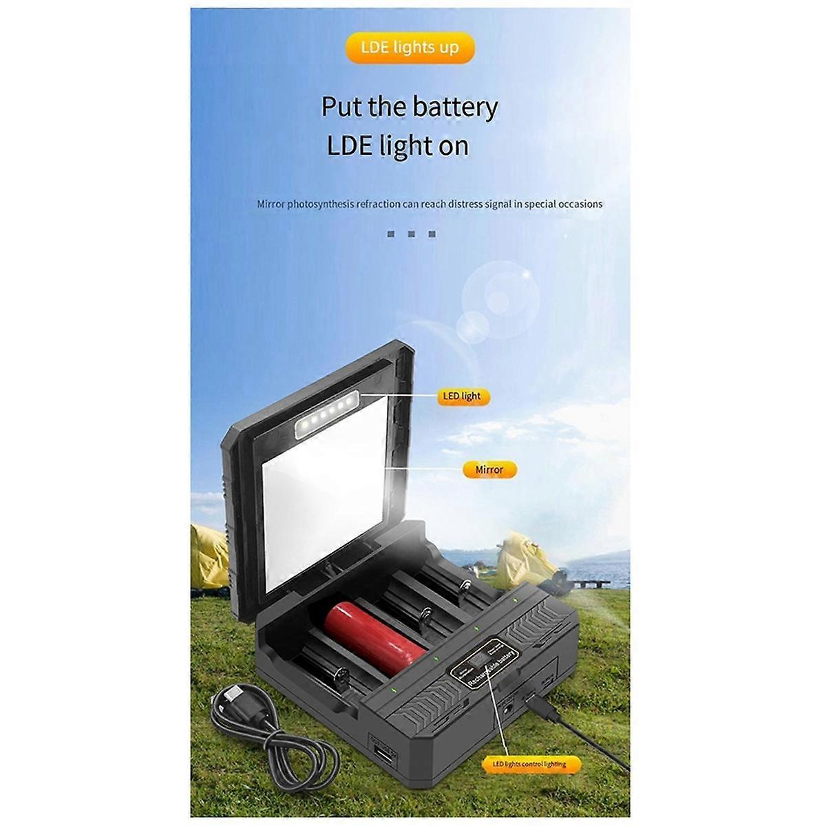 18650 Nabíječka Solární lithiová baterie Inteligentní nabíječka typu C Čtyřslotová multifunkční venkovní nabíječka