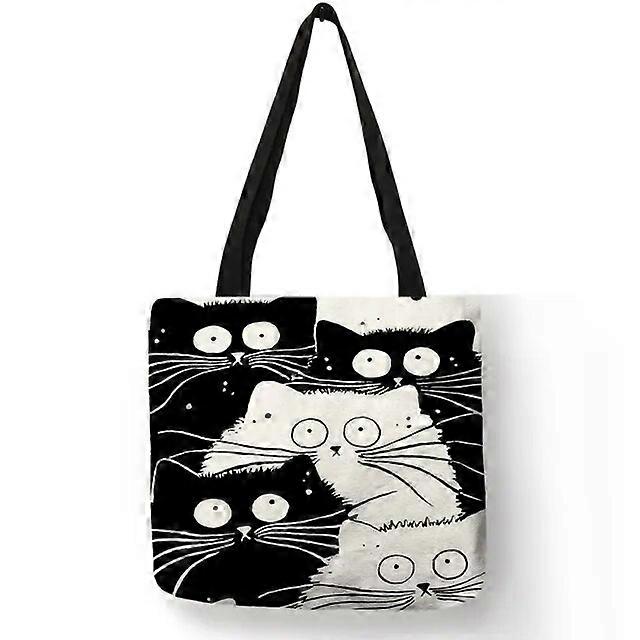 Customized Tote Shopping Bag Cute Cat Printing Women Handbag Linen Totes with Print Logo Casual Traveling Beach Bags
