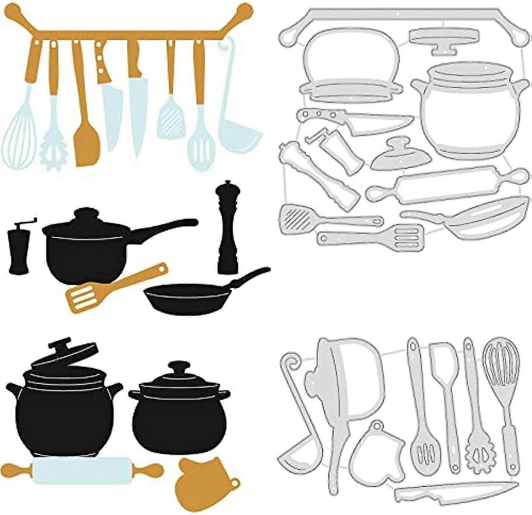 1Set 2Pcs Kitchen Crocks Cutting Dies Kitchen Spatula Spoon Tools Embossing Stencils Template Die Cut Set