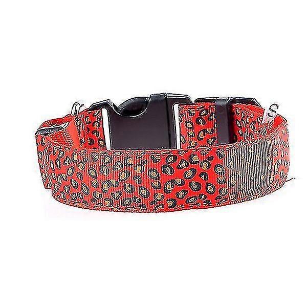 ليوبارد أدى قابل للتعديل، ليلة سلامة النايلون مضيئة الحيوانات الأليفة الكلب طوق الأحمر-l41-52cm Aespa