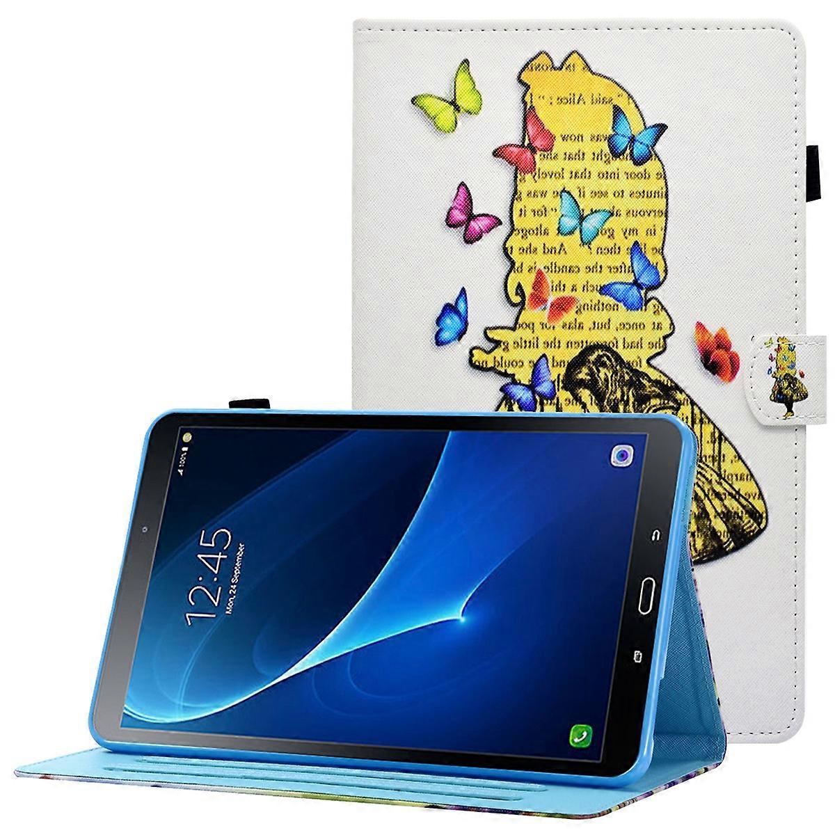 For Samsung Galaxy Tab A 10.1 (2016) (T580/T585) Anti-Drop Leather Case Stitched Shockproof Cover Pattern Printed Magnetic Closure Tablet Stand Case w