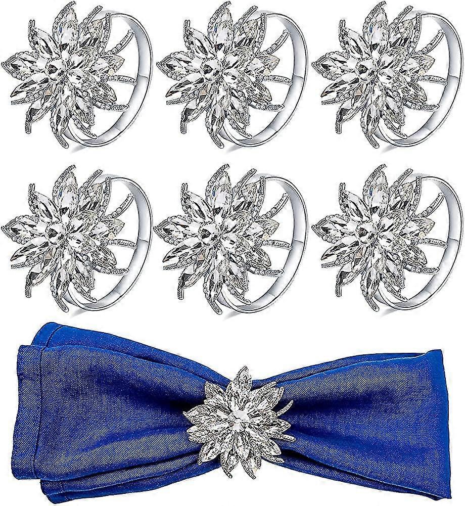 خواتم منديل، حجر الراين منديل حلقات الفضة مجموعة من 6، لطيف أنيق كريستال بلينغ