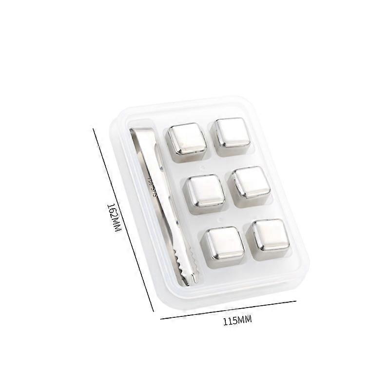 (Set of 6) Metal Whiskey Ice Cubes, 304 Stainless Steel Ice Cubes, Whiskey Stone Storage Box with Tongs Reusable Stainless Steel Ice Cube Set for Home