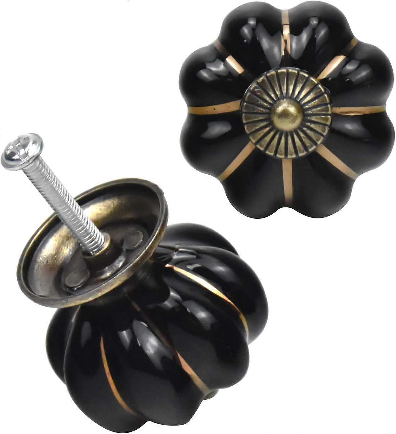 6 Pcs Vintage Ceramic Pumpkin Knobs,Antique Furniture,Drawer Door Knobs Pull Handle with Screws(Black)