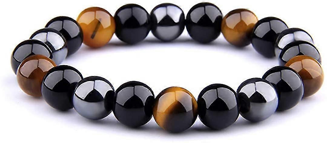 Proteção tripla traz sorte e prosperidade, pulseira de obsidiana-MXBC
