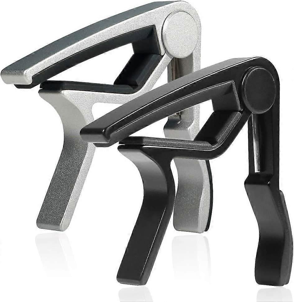 6-String One-Hand Capo for Acoustic Electric Guitar - 2-Pack Black & Silver