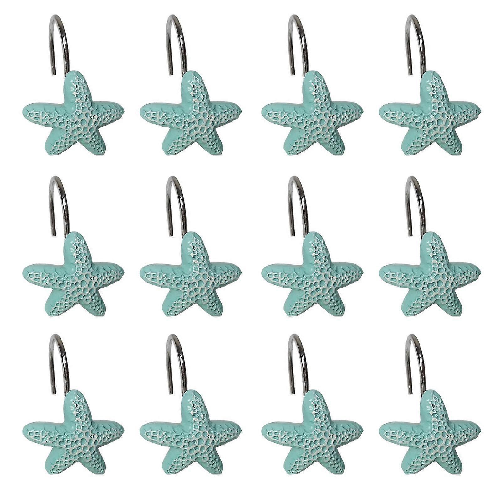 12Pcs Shower Curtain Hooks Creative Shape Rustproof Corrosion Resistant Punch Free Easy to Install Starfish Style Shower Curtain Rod Hooks Decor Bedro