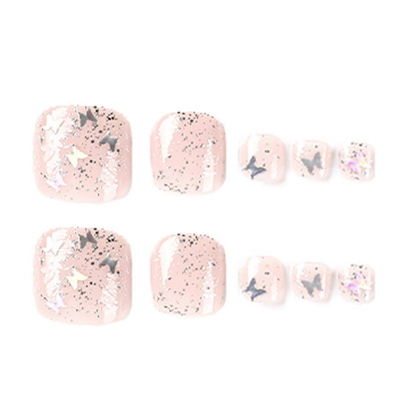 Shiny Butterfly Sequins Fake Toenails With Suitable Radian And Thickness Nails Wonderful As Gift For Girlfriend