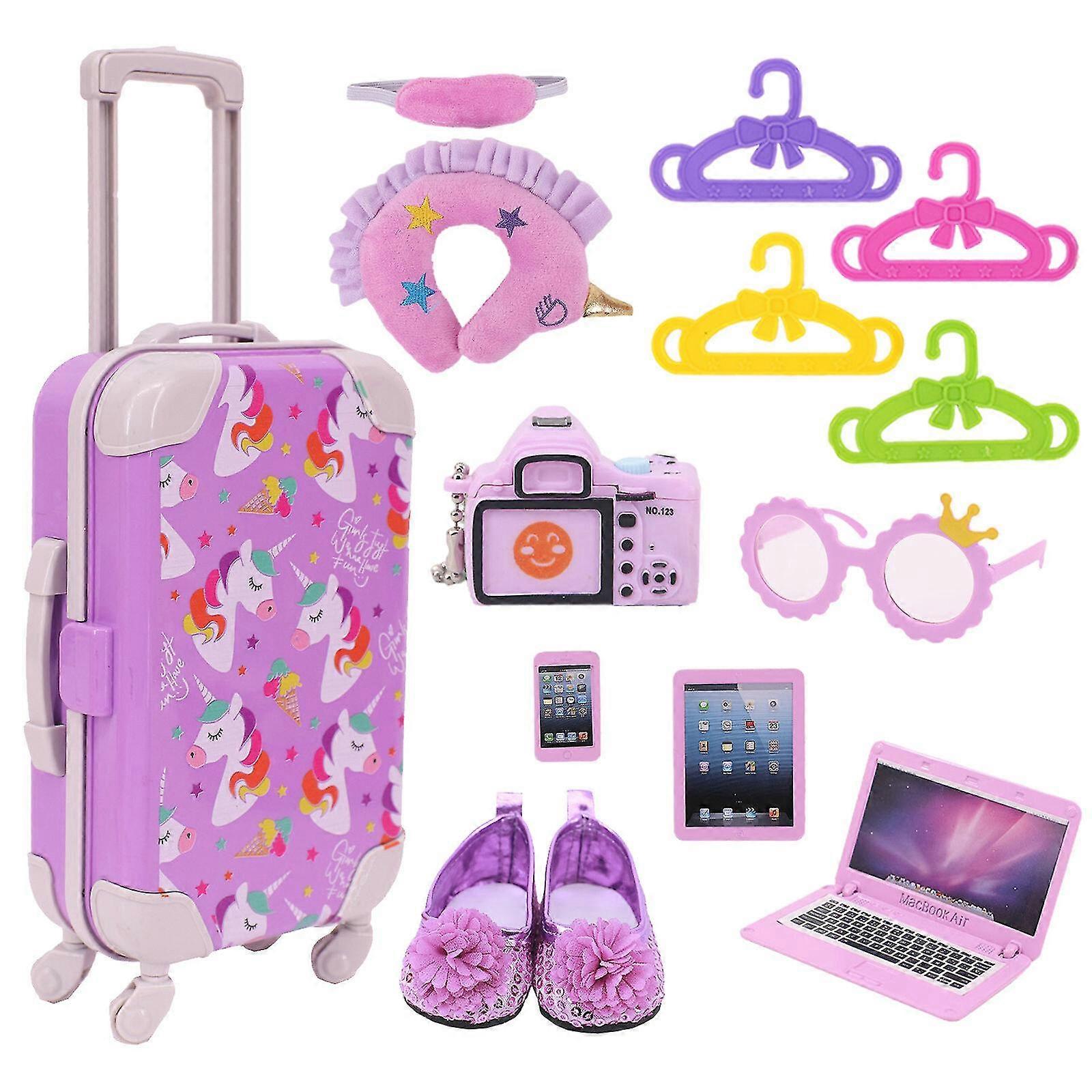 Meninas Boneca Bagagem Play Set Menina Mala de Viagem Brinquedos Para 18 Polegadas Presente Americano