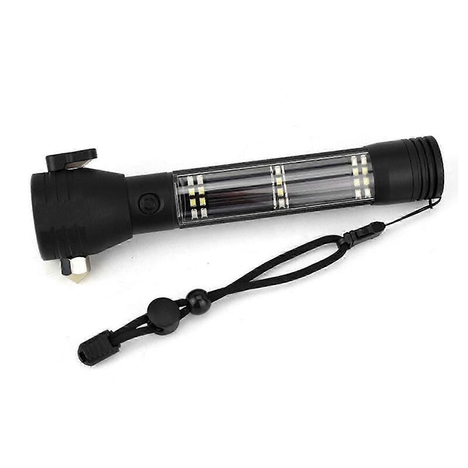 Solar Power LED Flashlight Multi-functional Safety Hammer Torch Light Flashlight