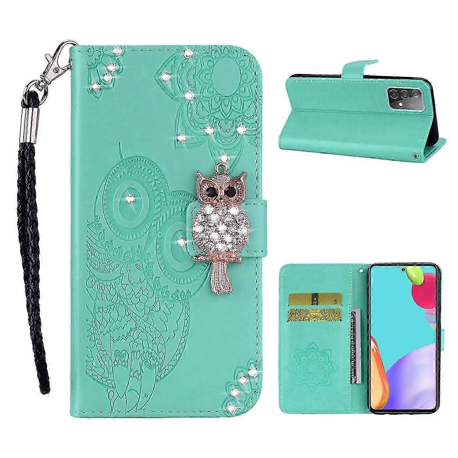 Owl Imprint Rhinestone Decor Wallet Leather Cover for Samsung Galaxy A52 4G/5G/A52s 5G Stand Shell