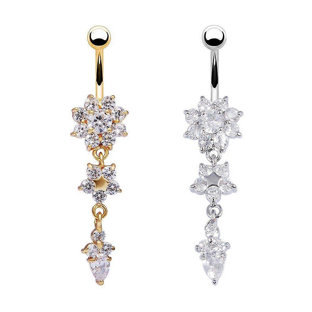 2PCS Stainless Steel Dangle Belly Button Rings Belly Piercing