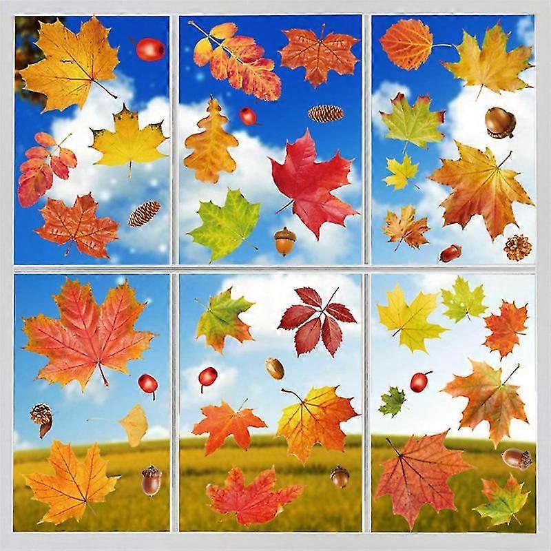 2 Sheets Thanksgiving Window Clings, Autumn Maple Leaves Window Static Stickers For Thanksgiving Day Window Decoration