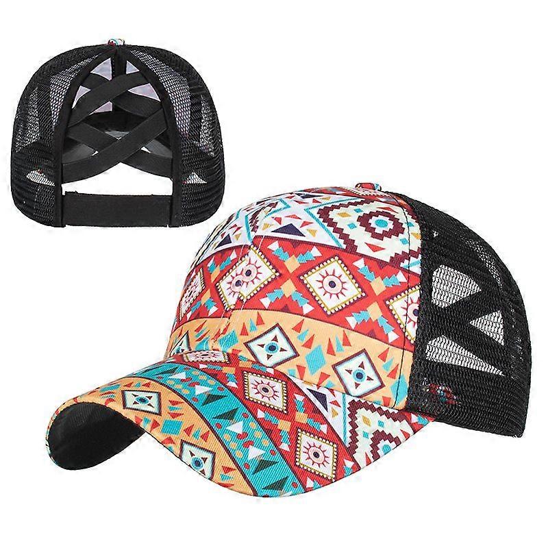 Cross Elastic Mesh Ponytail Baseball Cap Unisex Adjustable Baseball Cap Casual Sun Hat for Girls